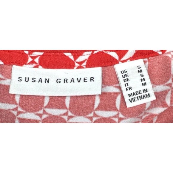 Susan Graver Women’s Red White Geometric Cap Sleeve V-Neck Liquid Knit Top Sz S - Picture 5 of 9